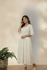 Ivory Floral Embroidered Anarkali Kurta Top